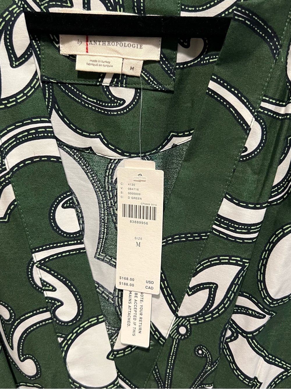 Anthropologie Somerset Green and White Printed Tiered Maxi Dress NWT - Picture 6 of 7